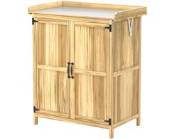 Tuinkast Hout, Weerbestendige Gereedschapsschuur 74x43x88cm, Gereedschapshuis Met Klapdak Planken, Werkblad, Gereedschapskast, Tuinhuis Gereedschapskast Tuinschuur Voor Tuin, Terras, Hout