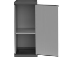 Tuinkast Kunststof – Smalle Opbergkast Binnen & Buiten – Modulair Systeem – Weerbestendig – 34 x 40 x 85 cm – Zwart/Grijs