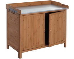 Tuinkast met werkblad MCW-L69, planttafel, outdoor sparrenhout MVG-gecertificeerd 86x104x52cm ~ bruin
