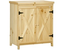 Tuinkast, opbergkast voor in de tuin, met een blad van gegalvaniseerd metaal en massief hout, 80 x 45 x 92 cm, naturel hout