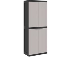 Tuinkast - Opbergkasten met deuren - Tuinhuis - Schuur - Voor buiten - Gereedschap - Grijs en Zwart - Polypropylene - 65 x 37 x 165 cm (L x B x H)