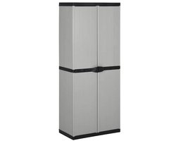 Tuinkast - Opbergkasten met deuren - Tuinhuis - Schuur - Voor buiten - Gereedschap - Grijs en zwart - Polypropylene - 68 x 40 x 168 cm (B x D x H)