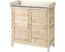 Tuinkast tuinarbeidstafel tuinopbergkast 83×40×92 cm houtkleur dubbele plankopslag + dubbeldeurs ontwerp verhoogde constructie stevig en duurzaam houten frame eenvoudig te monteren geschikt voor tuinhuis en buitentuinieren