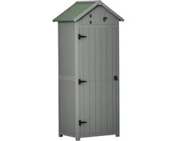 Tuinkast voor buiten met planken en dubbele deuren - Grijze buitenopslag