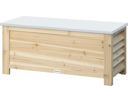 Tuinkist met Deksel voor Buiten, 155 Liter Opbergbox van Hout en Metalen Deksel
