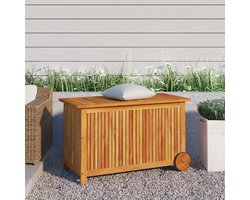 Tuinkist met wieltjes - Kussenbox Opbergkist - Tuinopslag - Massief acaciahout - 90x50x58 cm - Houtkleur