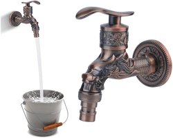 Tuinkraan Antiek Messing met Reliëf Ontwerp en Koperen Ventiel - Geschikt voor Badkamer, Huis en Buitentuin - Rode Wastafelkraan van Zinklegering - 1/2 Inch