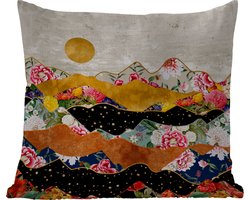 Tuinkussen - Goud - Bloemen - Print - Abstract - Landschap - Patronen - 40x40 cm - Weerbestendig