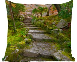 Tuinkussen - Natuur - Stenen - Pad - Mos - Japans - 40x40 cm - Weerbestendig