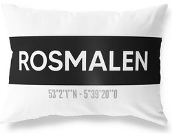 Tuinkussen ROSMALEN - NOORD-BRABANT met coördinaten - Buitenkussen - Bootkussen - Weerbestendig - Jouw Plaats - Studio216 - Modern - Zwart-Wit - 50x30cm