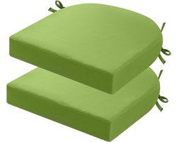 Tuinkussens Buiten Set van 2 - Waterafstotend Stoelkussen met Bevestigingsbandjes - Comfortabel Traagschuim Zitkussen voor Tuinstoel en Keukenstoel - Weerbestendig Tuinstoelkussen met Afneembare Hoes - 46x46x5cm - Groen