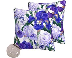 Tuinkussens Waterdicht Set - Sierkussens Buiten - Terras Aankleden - Verborgen Rits Dubbelzijdig - 45 x 45 cm - Paars Bloem