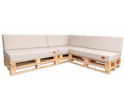 Tuinkussenset voor pallet hoekbank - 3-delig - 120x80 cm - rugkussens en zitkussen - afneembare hoes, linnen donker beige rechts