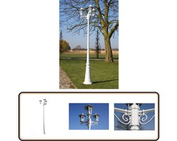 Tuinlantaarn Kingston - 3-arms - 215 cm - Wit Tuinlantaarn - Buitenvlechten - Led Tuilnatuurlijk Licht - Aluminium Tuinlantaarn - Vintage Tuinlantaarn