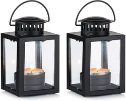 Tuinlantaarns Set van 2 Vintage Theelichthouders voor Binnen en Buiten - Zwarte Lantaarns voor Kaarsen - Sfeervolle Decoratie voor Verjaardagsfeestje en Bruiloft