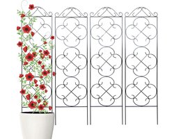 Tuinlatwerk 4 stuks - Klimrek bloemen - Planten ondersteunen - Roestbestendige coating - 123 cm hoog - Zwart