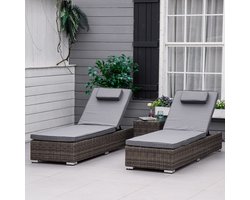 Tuinligbed - Comfort Zone - verstelbare rugleuning - bijzettafel - aluminium grijs