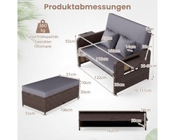 Tuinligstoel 3-in-1 Depauwonen – Verstelbare PE-Rotan Loungebank met Kussens, Dagbed, Voetenbank en Opbergruimte | Zonnebed voor Terras, Balkon of Tuin | Comfortabel en Duurzaam