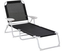 Tuinligstoel, 4-voudig opvouwbaar ligstoel, zwart, 186 x 66 x 80 cm, met ademende meshstof voor in de tuin en op het terras