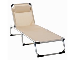 Tuinligstoel, aluminium, 5-voudig verstelbaar, opvouwbaar, ergonomisch, meshstof, beige, 170 x 60 x 76 cm voor in de tuin en op het terras