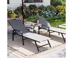 Tuinligstoel aluminium Textilene, 5 standen verstelbaar, draagvermogen 300 kg, afmeting 190x50x30cm voor terras en strand