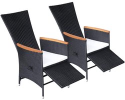 Tuinligstoelen, 2 stuks, rotan ligstoelen, armleuningen met 2 zitkussens, tuinstoel, stoel, stoel, tuinstoel, stoel, stoel, 58 x 62 x 108 cm, rugleuning en voetensteun zijn verstelbaar