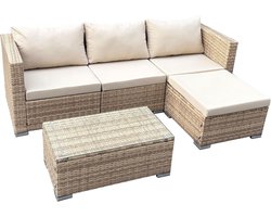 Tuinlounge Set - Loungeset Tuin - Buiten Ontspannen - Weerbestendig Polyrotan - 5-delig - Beige