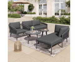 Tuinlounge-set, touw tuinmeubelset, modern outdoor bankstel handgeweven touw, inclusief alle zit- en rugkussens, balkonset, tuin en terras, grijs
