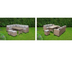 Tuin‑Loungeset met Hoekbank, Salontafel, Poef & Technorattan Bekleding – Outdoor Meubelset