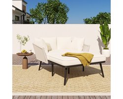 Tuinloungeset – Tweezits tuinbank – Met afneembare kussens – Beige – Ligstoel
