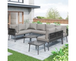 Tuinloungestoelset - U-vormige meubelset - buitenhoekbank - buitenpatio-meubilair - geschikt voor 8 personen - met tafel en kussens