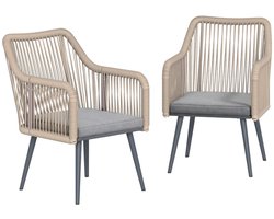 Tuinmeubel Bistroset - 2-delig - Tuinset - Tuinmeubelset met 2 Stoelen & Zitkussens - Balkonset - Zitgroep - Meubel - Loungeset - Meubelsets - Antieke Stijl - voor Tuin, Balkon, Terras - Draagvermogen tot 120 kg - Lichtgrijs