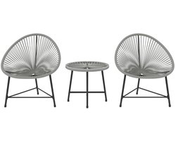 Tuinmeubel Bistroset - 3-delig - Tuinset - Tuinmeubelset met 2 Stoelen + Tafel - Balkonmeubel - Kunststof Rotan - Meubel voor 2 Personen - Loungeset - Tuinzitgroep - Meubelsets - voor Tuin, Balkon, Terras - Grijs