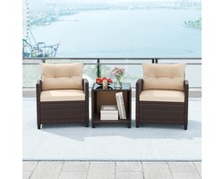 Tuinmeubel Set - Loungeset Balkon - Buiten Ontspannen - Tafel Met Opbergruimte - 3 Delig - Bruin