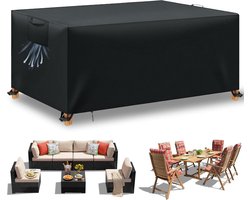 Tuinmeubelafdekking, waterdicht afdekzeil, tuinmeubelen, winddicht, anti-uv, zware belasting, 420D Oxford-weefsel, voor zitgroep, tuintafels, terrasmeubels, zwart, 180 x 120 x 74 cm