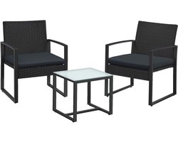 Tuinmeubelen 3-delige set buitentafel en stoelenset met 2 stoelen van 57,5×53×76cm + 1 tafel van 40×40×39cm zwart stevig en duurzaam metalen frame eenvoudig te monteren en schoon te maken geschikt voor balkon, terras en tuin ontspanning
