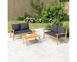 Tuinmeubelen, bamboe, weerbestendig, 2-delige set, bamboe, zitgroep, outdoor, zitgroep, balkon, loungemeubelset, tuinmeubelen, set, hout, met donkergrijs kussen bamboe