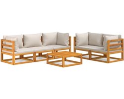 Tuinmeubelen, modulair design, met kussens, lichtgrijs, massief hout, 6 stuks