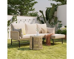 Tuinmeubelen set met ijzeren frame - Outdoor geweven touw tuinmeubelen - L-vormige gesprek set met tafel - Beige