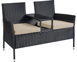 tuinmeubelen Zwart - balkonmeubel van PE polyrattan - tuinbank met tafel - sofa terrasmeubilair - buiten - met kussens - voor terras - tuin - balkon - zwart-taupe
