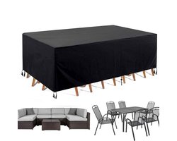 Tuinmeubelhoes - Beschermhoes tuinmeubel - Tafelhoes tuinmeubelhoes - Tuinset Beschermhoes - 250 x 200 x 80 cm - Tuinhoes - Tuintafel hoes - 210D Oxford-doek - Waterbestendig - Geschikt voor tuin- en terrasmeubilair - Inclusief opbergtas - Zwart