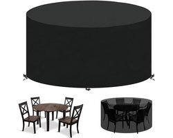 Tuinmeubelhoes - Tuinmeubelcover - Buitenhoes - Rond - 163*71cm -Geschikt als hoes voor buiten eettafel en hoes voor terras salontafel - Waterdicht - Weerbestendig - UV-bescherming - Zwart - 210D UV-bestendig, zilver gecoate Oxford-stof