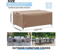 Tuinmeubelhoes - Waterdicht, Winddicht, Anti-UV - Zware belasting - 420D Oxford stof - Geschikt voor zitgroepen, tuintafels en terrasmeubilair - Kaki - 70 x 70