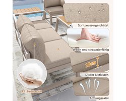 Tuinmeubelset 16-Delige Loungeset 215x215x65,5 cm – Polyrotan Lounge met Zonneluifel, Verstelbare Rugleuning, Aluminium Frame & Kussens, Weerbestendig Balkon & Tuin Set Grijs – Laura