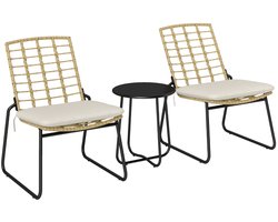 Tuinmeubelset 3-delig 67x56x78 cm (stoel) 40x40x46 cm (tafel) Beige Metalen frame Terrasset Met 2 stoelen en 1 tafel Met kussens Stevig en duurzaam Makkelijk te reinigen Te gebruiken in de binnenplaats, op het balkon en in de tuin
