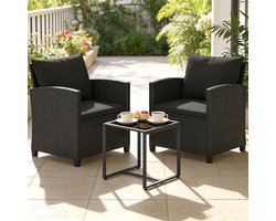Tuinmeubelset 3-delig - Balkonset loungeset - Buiten Ontspannen - Duurzaam rotan design - Voor 2 personen - Zwart