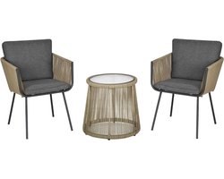 Tuinmeubelset 3-delig - Loungeset balkon - Buiten Zitten - Koloniale Stijl - 60x60x67cm - Grijs Beige