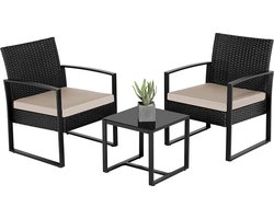 Tuinmeubelset 3-delig polyrotan zitgroep met bank en tafel tuingarnituur balkonset voor tuin en terras