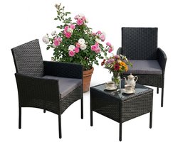 Tuinmeubelset - 3-delig - rotan - zwart