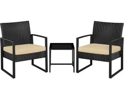 Tuinmeubelset 3-delige Polyrotan Zitset met Bank en Tafel Tuinset Balkonset voor Tuin en Terras